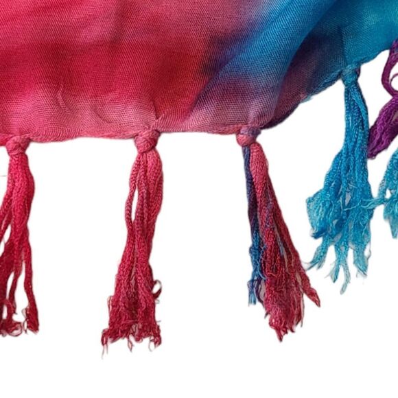 Hand-Made Wrap or Shawl Embroidered Sequined Tie-Dyed Fringe  45" x 65" - Picture 11 of 15